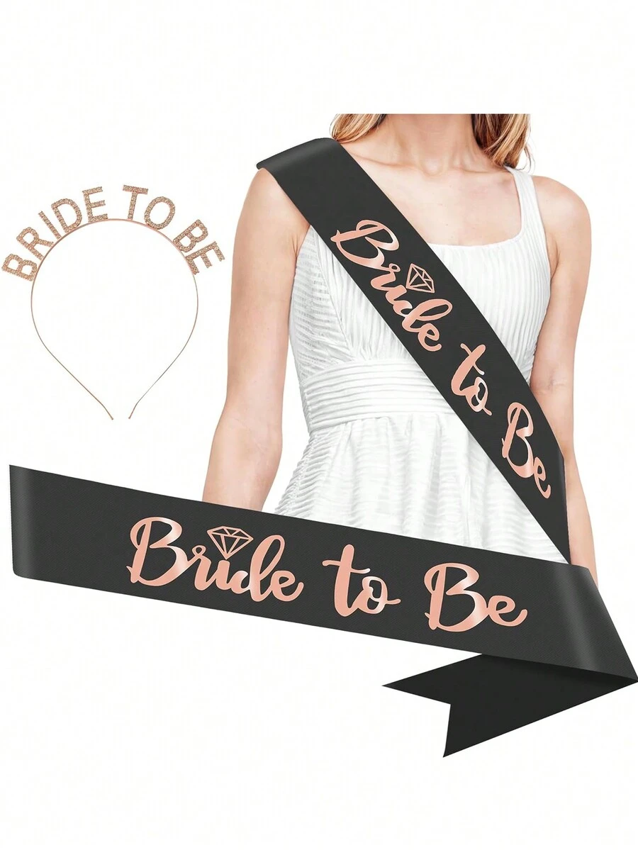 1 套玫瑰金/金色新娘腰带和头带，适合单身派对装饰、婚礼派对装饰、订婚派对装饰、送给新娘的礼物 - 彩色 - 查看 1