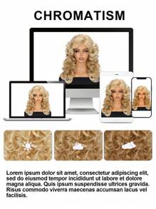 18 Inch Long Curly Wave Wig 1 PC Golden Wig With Bang Synthetic Wig 150% High Density Heat Resistant Fiber Breathable Rose Net Cap Versatile For Daily Wear And Halloween Party - Gold - View 11