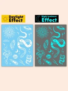 1 Blatt große, leuchtend blaue und weiße Tinte, die im Dunkeln leuchtet. Originalität, temporäre Tattoo-Aufkleber für den Körper, glitzerndes, magisches Schlangen-Kristall-Meteoriten-Sonnenplaneten-Muster, wasserfestes Fake-Tattoo, hält 2–5 Tage, deckt Narben ab, kann auf Armen, Handgelenken, Schultern, Beinen, Taille, Hals, Händen, Brust, Oberschenkeln, Fingern verwendet werden, Überraschungsgeschenk für Partys und Geburtstage - Weiss - Übersicht 4