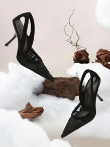 Modische 3D Stickerei Mesh Spitzenschuhe mit Ausschnitten und Stilettoabsatz für Damen