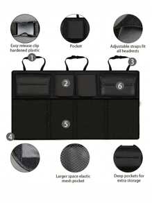 Túi lưới đựng đồ cốp xe hơi có thể điều chỉnh đa năng, dung tích lớn, đa dụng, túi lưới đựng đồ lưng ghế ô tô Oxford - màu đen - Xem 2