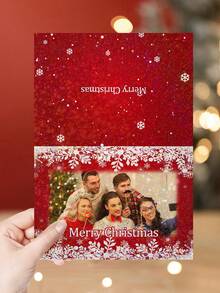 Niestandardowe karty świąteczne, niestandardowe karty bożonarodzeniowe, niestandardowe karty biurowe, niestandardowe produkty, czerwone karty z płatkami śniegu, 1 szt. spersonalizowanych prezentów, możesz dostosować swoje ekskluzywne zdjęcia i tekst, możesz wysłać do współpracowników, przyjaciół, rodziny, kolegów z klasy i innych osób, którym chcesz wysłać, przekaż im najlepsze życzenia z okazji powrotu do szkoły