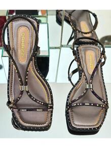 Dahazzi Women's Flat Sandal Luxury Shine Rhinestone Comfort Flip Flop New Release - 黑色 - 查看 1