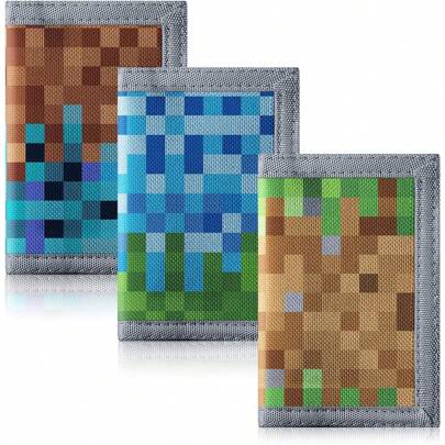 Kids/Teens Canvas Trifold Wallets With Sticker And Zipper Pocket, Random Pattern Placement, Slight Color Variance Between Batches, Suitable As Birthday Or Christmas Gift For Boys And Girls