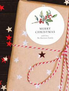 12/24/40pcs Customized Christmas Gift Circular Stickers, Personalized Holiday Christmas Label Stickers With Cartoon Christmas Pattern Design, Customized Text Merry Christmas Label Personalized Gifts, Pvc Waterproof Christmas Stickers