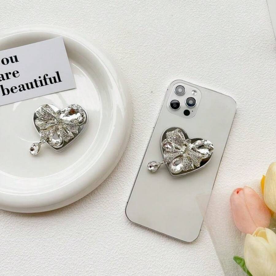 Rhinestone Bow Love Phone Airbag Bracket Light Luxury Back Patch Scalable Portable Watching And Watching TV Shows - Multicolor - View 1