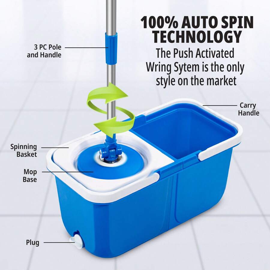 Lightweight Spin Mop And Bucket With Wringer Microfiber Mop Head Floor