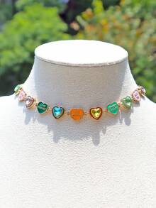 1 Vòng cổ choker hình trái tim nhiều màu sắc dành cho phụ nữ Trang sức dự tiệc tinh tế - vòng cổ tình yêu - Xem 5