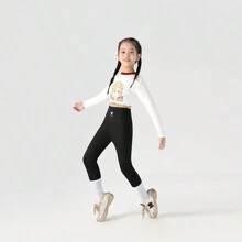 Leggings casual e spessi con stampa di squalo per ragazze pre-adolescenti