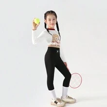 Leggings casual e spessi con stampa di squalo per ragazze pre-adolescenti