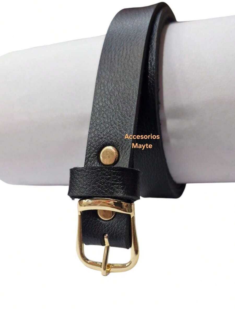 Women's Belt With Gold Buckle - 黑色 - 查看 1