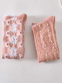 2 đôi tất giữ ấm chân in họa tiết cổ điển cho nữ, phong cách cổ điển cho mùa thu và đông - Nhiều màu - Xem 8