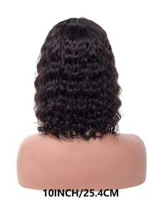 13x4蕾丝前假发，短款波浪卷发，150%密度透明蕾丝前假发，真人发丝，预先拔毛并带有婴儿发，自然发际线（8-14英寸） - 黑色 - 查看 6