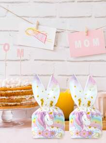 50个粉色彩虹独角兽主题礼品袋，装饰糖果袋，兔耳朵造型礼品袋，非常适合生日、婚礼、派对、家庭聚会、节日派对等场合的礼品包装，带系带的饼干袋，派对小礼物 - 獨角獸 - 查看 5