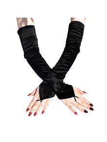 1pair Cosplay Gloves, Fingerless Long Satin Arm Sleeve For Wedding Party - Multicolor - View 1