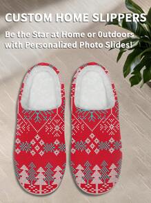 Women's Name Custom Christmas Slippers, Red Christmas Designed Lightweight Comfortable Soft Bottom Slippers For Women, Personalized Fun Christmas Gift For Mom/Dad/Her/Him/Girlfriend/Boyfriend/Wife/Husband/Friend - White - View 4