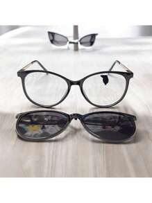2-In-1 Round Clip-On Glasses Frames PRETTY 3007 - màu đen - Xem 2