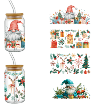 4 piezas Pegatinas decorativas con diseño floral de la serie navideña UV DTF, resistentes al agua para vasos de vidrio de 16 onzas, pegatinas de sublimación Libbey, pegatinas de transferencia de vinilo con rodillo de acero inoxidable, diseños coloridos, UV DTF, adecuadas para tazas, refrigeradores, tumblers, tazas de café y cualquier superficie plana, decoración impermeable DIY (vaso no incluido)