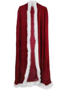 圣诞斗篷 红丝绒圣诞老人圣诞夫人连帽长袍 - 紅色 - 查看 5