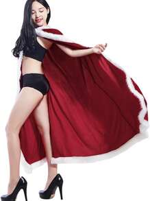 圣诞斗篷 红丝绒圣诞老人圣诞夫人连帽长袍 - 紅色 - 查看 4