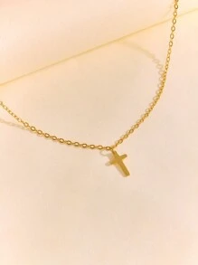 1 Stück exquisite, modische Kreuz-Anhänger Kette, 18 Karat vergoldet, religiöse Kette, geeignet für den täglichen Gebrauch von Frauen - Halskette - Übersicht 3