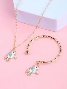 1 套女孩首饰套装，金色锌合金配饰，包括手链和项链，多元素礼品套装，适合生日、节日、派对、圣诞节 - 彩色 - 查看 24