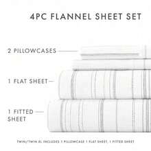 Gray Fashion 4PC Cozy Flannel Bed Sheet Set Ultra Soft 100% Cotton - Thực vật - Xám nhạt - Xem 10