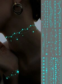 Waterproof Fake Tattoo, Blue Luminous Tattoo Stickers, Foot And Neck Luminous Stickers, Temporary Tattoo, Ins, Y2k Style, High-End Stickers, Lasting 2-5 Days, Music Festival Party Dance Party Holiday Body Decorations, The Best Gift For Family And Friends, Suitable For Neck, Hand And Foot, Etc