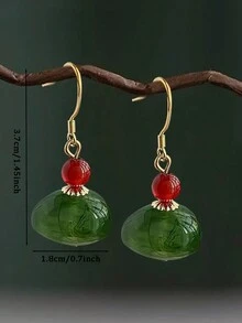 4 对复古风格绿色吊坠耳环，百搭优雅女士珠宝套装 - 四件套 - 查看 5