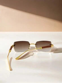 1 Piece Unisex Fashion Rimless Frame Glasses, Fashionista Fashion Accessory For Summer Beach Or Driving, Street Style Look Sunglasses And Suitable To Wear With Sweater, Jacket, Sweatshirt, Hoodie, Leather Pants And Cargo Pants - 咖啡棕 - 查看 4