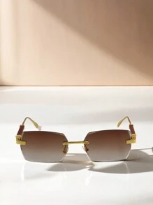 1 Piece Unisex Fashion Rimless Frame Glasses, Fashionista Fashion Accessory For Summer Beach Or Driving, Street Style Look Sunglasses And Suitable To Wear With Sweater, Jacket, Sweatshirt, Hoodie, Leather Pants And Cargo Pants - 咖啡棕 - 查看 3
