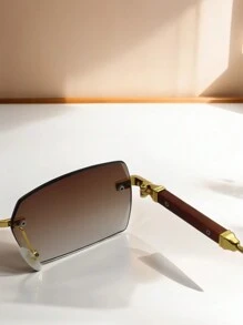1 Piece Unisex Fashion Rimless Frame Glasses, Fashionista Fashion Accessory For Summer Beach Or Driving, Street Style Look Sunglasses And Suitable To Wear With Sweater, Jacket, Sweatshirt, Hoodie, Leather Pants And Cargo Pants - 咖啡棕 - 查看 5