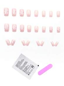 24 szt. kwadratowe naturalne francuskie paznokcie do manicure, błyszczące perły i motyle, słodki i rozjaśniający design, pełne pokrycie dla kobiet i dziewcząt