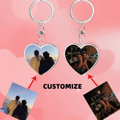 Customized Heart-Shaped Keychain, Double-Sided Heart Design Metal Keyring, Personalized Gift For Couples, Friends, Birthday