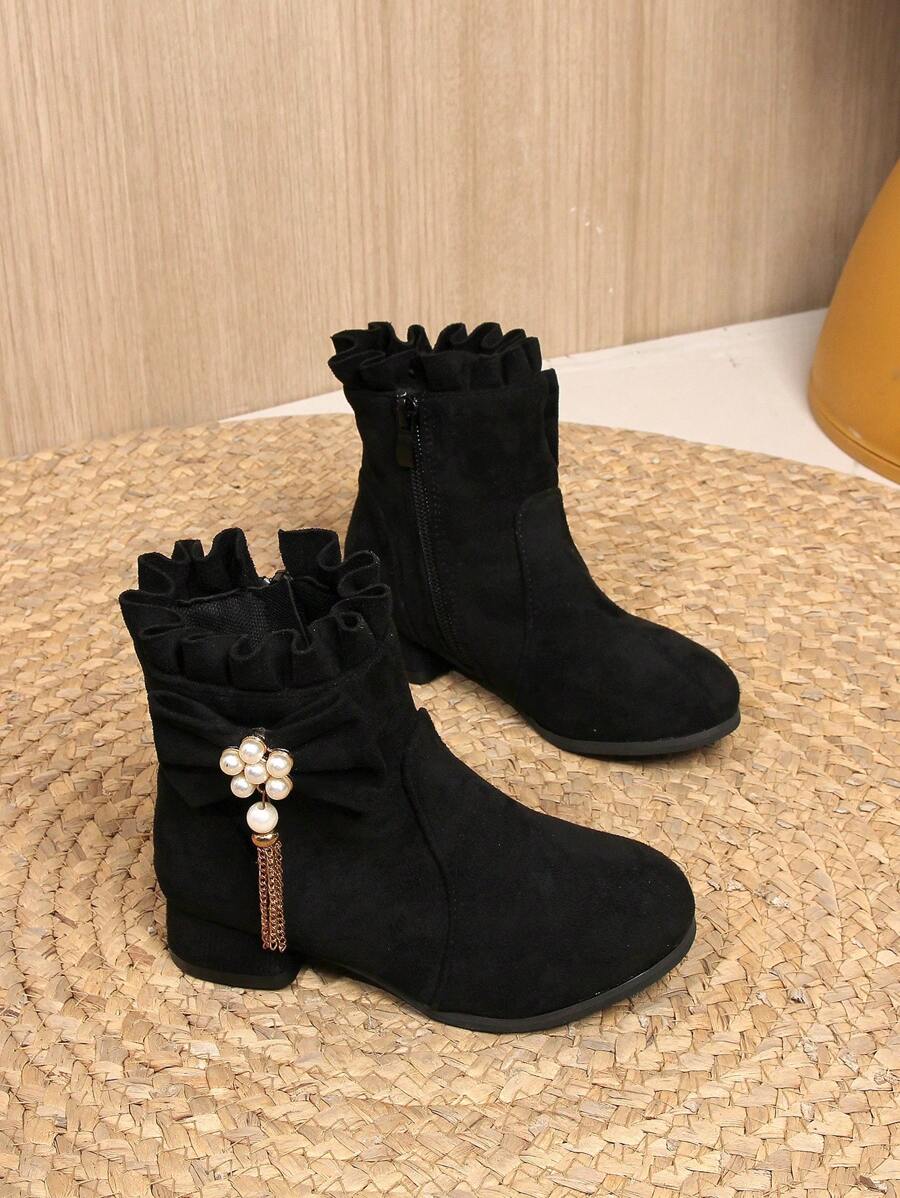 1 双女童仿麂皮拉链英式踝靴芭蕾舞鞋，适合春秋季节