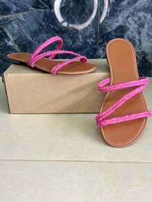 Women's Flat Sandals Stylish Comfortable Casual Little Toe 3 Straps Back Flip Flops Day Day - 粉色 - 查看 2