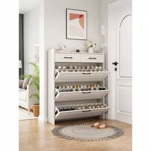 Shoe Storage Cabinet Entryway Hidden Shoe Cabinet 3 Doors 2 Drawers Slim Shoe Cabinet Freestanding Shoe Organizer Rack - White - View 2