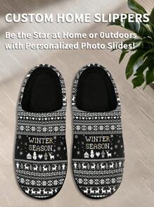 Men's Custom Name Christmas Home Slippers, Black Christmas Pixel Grid Designed Lightweight Comfortable Soft Bottom Home Slippers For Man, Personalized Fun Christmas Gift For Mom/Dad/Her/Him/Girlfriend/Boyfriend/Wife/Husband/Friend