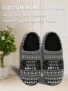 Men's Custom Name Christmas Home Slippers, Black Christmas Pixel Grid Designed Lightweight Comfortable Soft Bottom Home Slippers For Man, Personalized Fun Christmas Gift For Mom/Dad/Her/Him/Girlfriend/Boyfriend/Wife/Husband/Friend