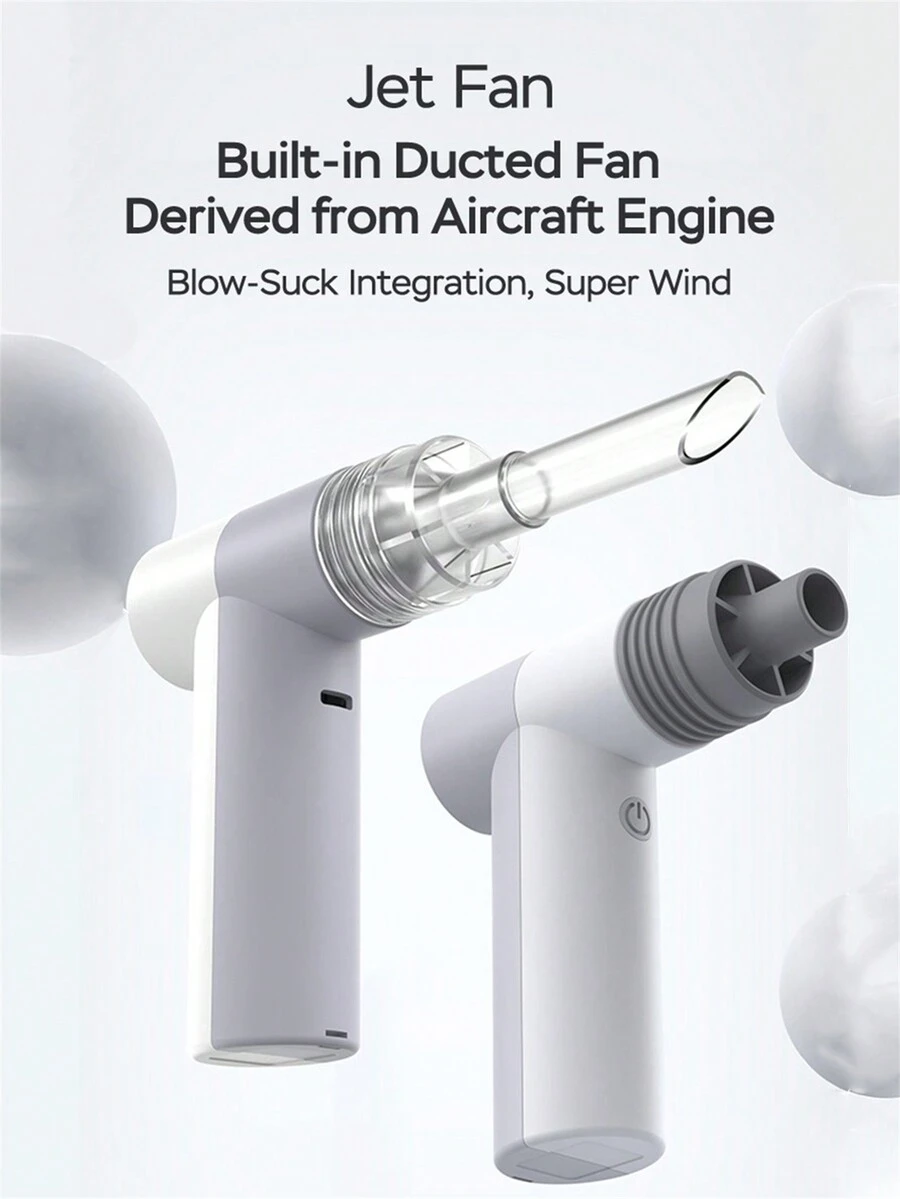 1 件电动空气除尘器，2 合 1 60W 手持无绳喷气式干燥机空气吹风机电动真空集尘器便携式可充电微型电动清洁器适用于键盘、气垫床、露营 - 灰白 - 查看 1