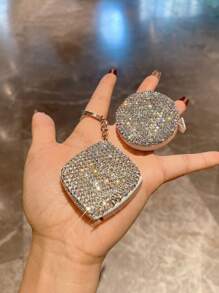 1/2pcs Diamond Shaped Round Tape Measure & Diamond Shaped Square Steel Ruler, Rhinestone Decorated Artistic Craft, Measure Waist, Bust And Garment Size - Cute Compact Design, Office Supplies, Retractable Ruler For Home Use, Mini Portable, Suitable For Daily Use, Handmade Craft - Multicolor - View 9