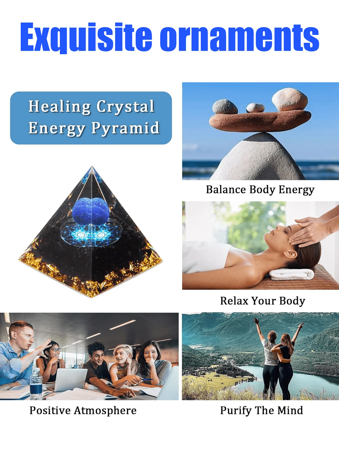 1PC Energy Pyramid Orgonite Reiki Natural Amethyst Ball Healing