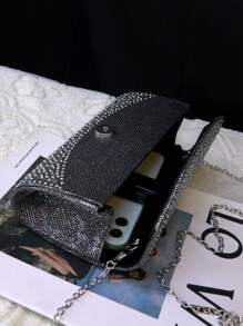 水钻装饰奢华手拿包，适用于婚礼、生日派对、晚会、手提和肩带 - 黑色 - 查看 5