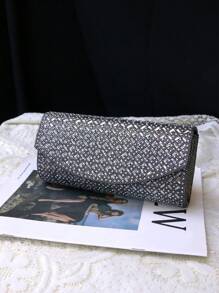 水钻装饰奢华手拿包，适用于婚礼、生日派对、晚会、手提和肩带 - 黑色 - 查看 2