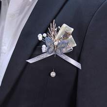1 件婚礼胸针，蝴蝶形水钻装饰胸针，万圣节、圣诞节、春季派对礼服装饰闪亮胸针 - 彩色 - 查看 3