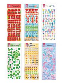 6pcs/Set Cute Gold Fish, Clover, Tomato Pattern Doodle Decorative Sticker Set Back To School - Red - View 1