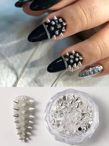 FULL BEAUTY 1 盒 3D 美甲金属饰品钉饰配件酷女孩银色镀铬朋克摇滚迷你金属铆钉设计美甲用品装饰 DIY 美甲宝石美甲用品 - 彩色 - 查看 2