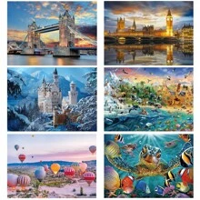 1 Caixa com 1000 Peças de Quebra-Cabeça, incluindo Ponte da Torre de Londres, Londres à Noite, Castelo de Neuschwanstein, Mundo Animal, Balão de Ar Quente, Tartaruga Marinha, Tamanho 50*70cm, Quebra-Cabeças Grandes Adequados para Adultos, Educacionais, Inteligentes e Jogos de Família Relaxantes, Adequados para Decoração de Casa, Sala de Estar e Escritório, Ótimo Presente para Natal, Ano Novo e Páscoa