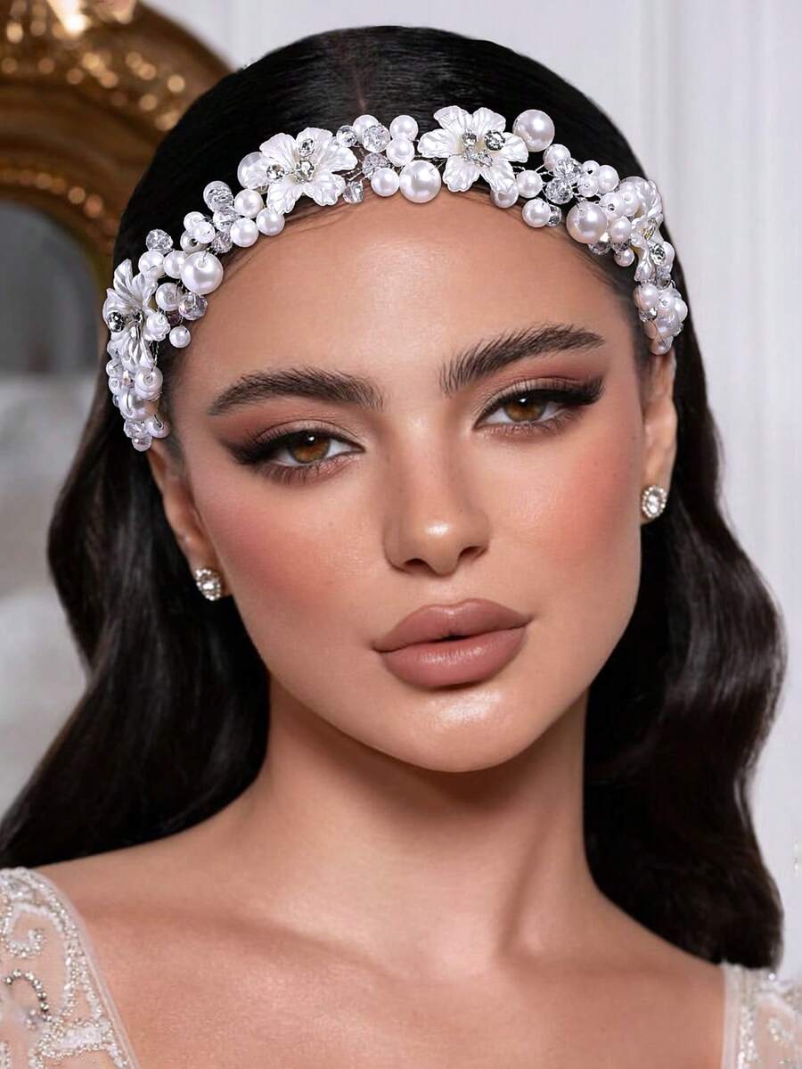 Mũ miện cô dâu sang trọng thanh lịch pha lê và ngọc trai Bohemian
