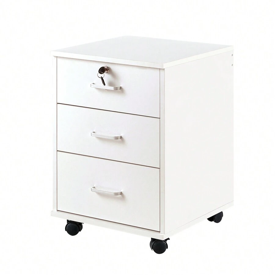 CLIPOP 3-Drawer Office Storage Cabinet, Small Mobile Storage Cabinet On Casters, Document Storage With Lock For A4 Workstation Hanging Files - 白色 - 查看 1